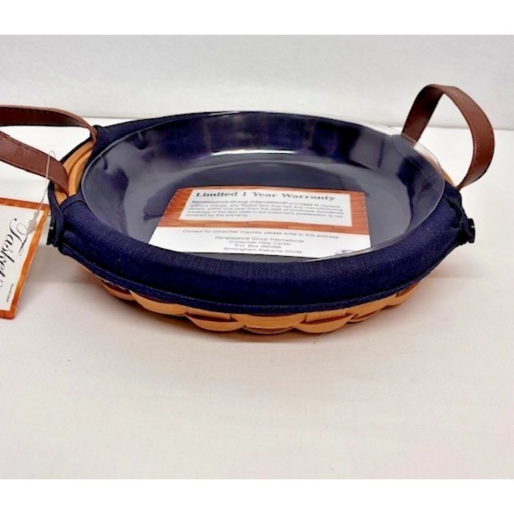 VTG Taskets Renaissance Pie Basket NWT Blue Fabric, Handles 11"x2.5"